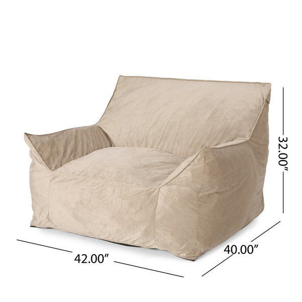 English Elm Allea Velveteen Bean Bag Chair with Armrests Navy Velvet Comfort Removable Cover Foam-Filled Lounge Seat taupe B181P162997