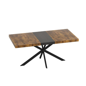 English Elm 55.11" Retro Rectangular Stretch Dining Table with Extendable Top, Antique Wood & Black Iron Base, Storage W757P147831
