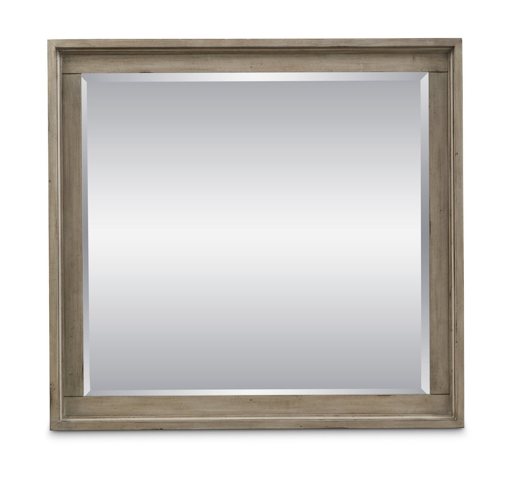 English Elm Mirror, 43" Beveled Orchard Grey Frame — Distressed Hand‑Planed Wood, Transitional Style, Ready-to-Hang B108P163866
