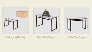 English Elm 51" Minimalist Glass Dining Table for 4-6 — 8mm Tempered Top, Black Chrome Legs, Sleek Modern Desk╝ W2189138541