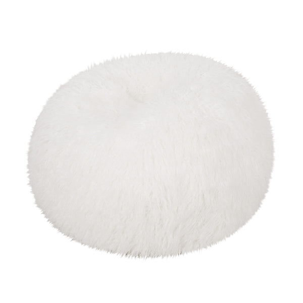 English Elm Mandana Rounded 3ft Faux Fur Bean Bag Chair White – Cozy Removable Cover, High-Density Foam Comfort B181P163022