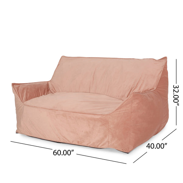 English Elm Fila Velveteen 2-Seater Oversized Bean Bag Chair with Armrests Velvet Cover Removable Zipper Foam Filling Comfortable Lounger for Living Room Pink B181P163015