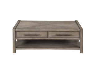 English Elm 50 50 Inch Coffee Table White Oak Finish Fully Assembled Oversized Rubbed Bronze Hardware Drawers Shelf B108P163864