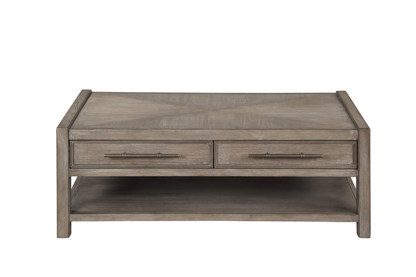 English Elm 50 50 Inch Coffee Table White Oak Finish Fully Assembled Oversized Rubbed Bronze Hardware Drawers Shelf B108P163864