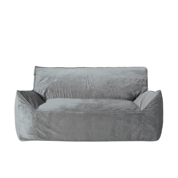 English Elm Fila Velveteen oversized 2-seater bean bag with armrests — velvety foam-filled removable cover comfort Gray B181P162995