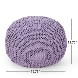 English Elm Bordeaux Knitted Cotton Round Pouf In Lavender - Versatile Ottoman, Soft Cushion For Home Decor B181P162869