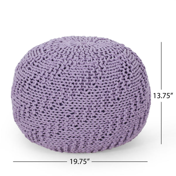 English Elm Bordeaux Knitted Cotton Round Pouf In Lavender - Versatile Ottoman, Soft Cushion For Home Decor B181P162869