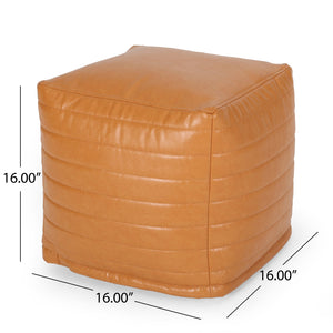 English Elm Candy Faux Leather Square Pouf Ottoman - Modern Decorative Floor Cushion, 200lb Capacity, 16"pad Caramel B181P162907
