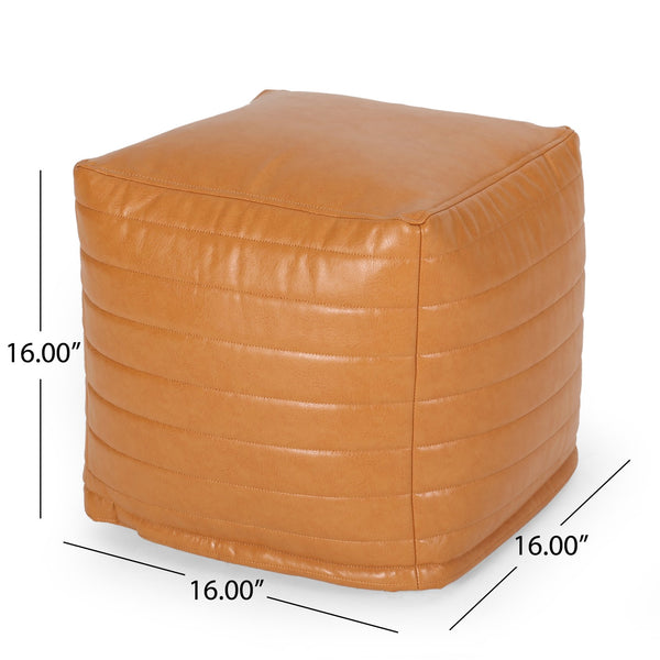 English Elm Candy Faux Leather Square Pouf Ottoman - Modern Decorative Floor Cushion, 200lb Capacity, 16"pad Caramel B181P162907