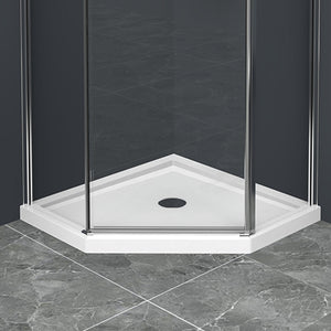 English Elm Goodyo Neo-Angle 36in Corner Shower Base White Acrylic ABS Center Drain Pre-Leveled Durable D163111784