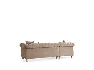 English Elm Gold Taupe Velvet Tufted L-Shaped Sectional Sofa with Quilted Seats, Gold Trim & 4 Accent Pillows B009S01326