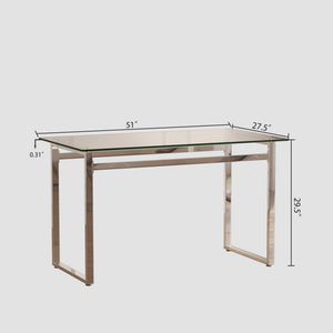 English Elm 51" Modern Minimalist Rectangular Glass Dining Table For 4-6 With Chrome Legs – Stylish & Versatile W2189133704