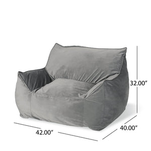 English Elm Allea Velveteen Bean Bag Chair with Armrests — Plush Velvet, Removable Washable Cover, Foam-Filled Comfort Grey B181P163005