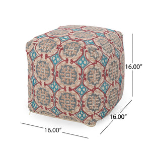 English Elm Amelia Multicolored Handcrafted Fabric Pouf Ottoman – Rustic Seat, Footrest, Durable 20" Cube (250 lb) B181P162868