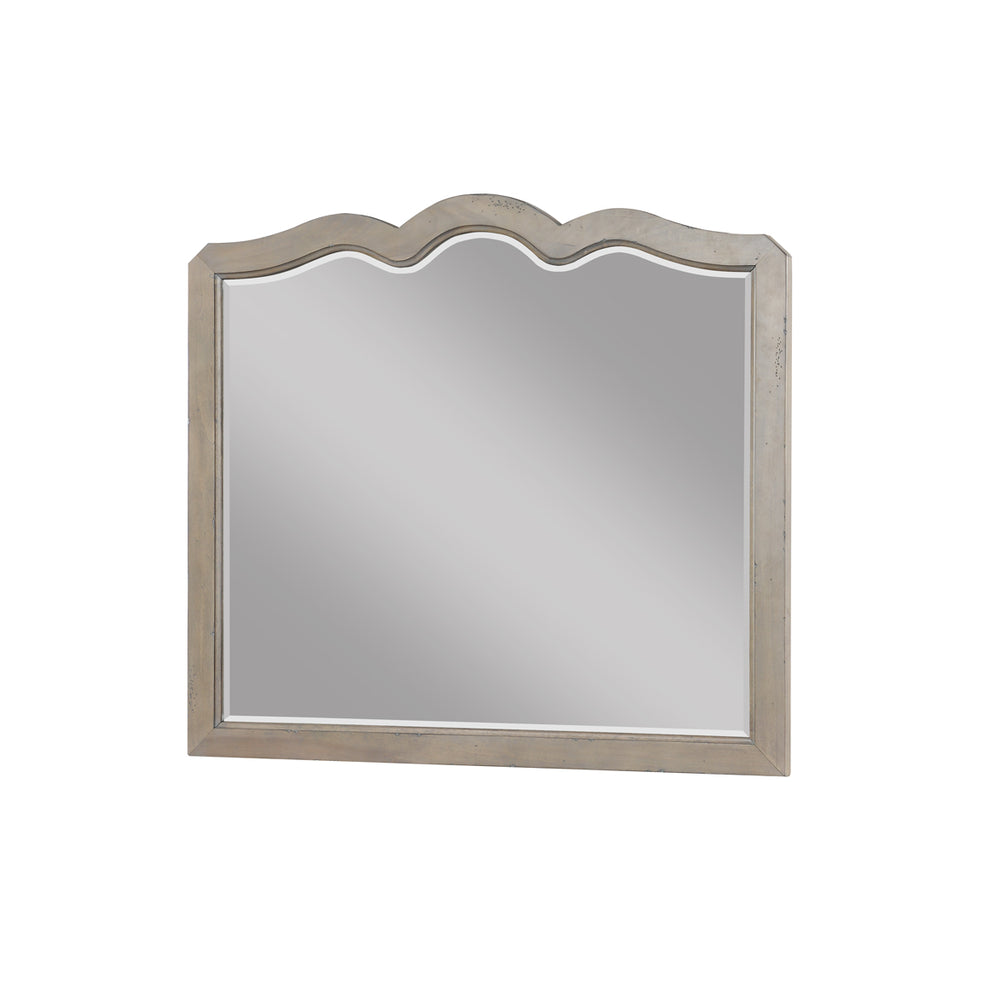 English Elm Scallop 43" Landscape Mirror in White Poplar Finish — French Country Beveled Glass, Fully Assembled B108P163867