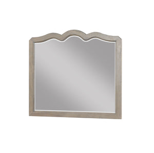 English Elm Scallop 43" Landscape Mirror in White Poplar Finish — French Country Beveled Glass, Fully Assembled B108P163867