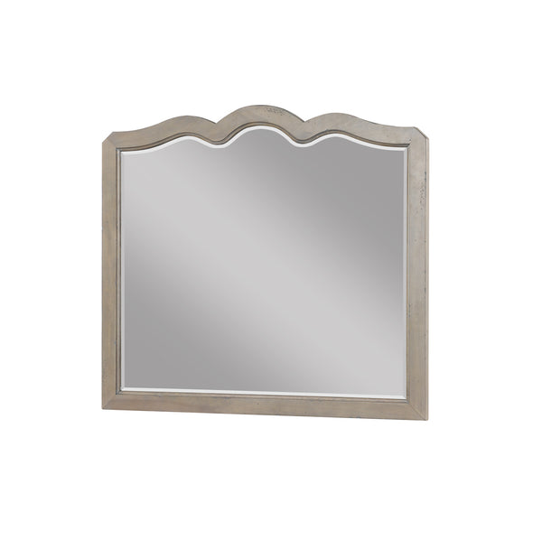 English Elm Scallop 43" Landscape Mirror in White Poplar Finish — French Country Beveled Glass, Fully Assembled B108P163867