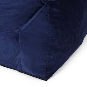 English Elm Fila Velveteen oversized 2-seater bean bag with armrests — velvety foam-filled removable cover comfort Blue Solid B181P162992