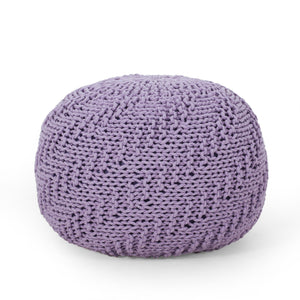 English Elm Bordeaux Knitted Cotton Round Pouf In Lavender - Versatile Ottoman, Soft Cushion For Home Decor B181P162869