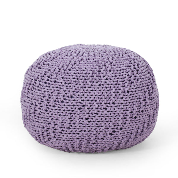 English Elm Bordeaux Knitted Cotton Round Pouf In Lavender - Versatile Ottoman, Soft Cushion For Home Decor B181P162869