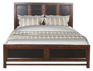 English Elm King King Size Panel Bed with Two-Tone Rustic Buckeye & Black Finish, Pine Solids, Arts & Crafts Style B108S00012