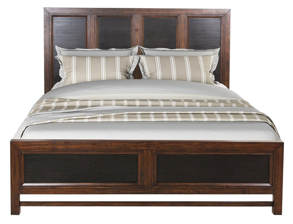 English Elm King King Size Panel Bed with Two-Tone Rustic Buckeye & Black Finish, Pine Solids, Arts & Crafts Style B108S00012