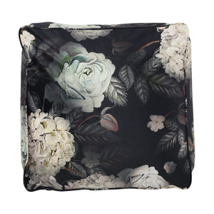 English Elm Hazel Velvet Large Square Pouf Ottoman with Floral Print — Versatile Floor Cushion, 200lb Capacity Black+ Flower B181P162902