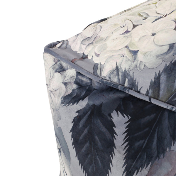 English Elm Hazel Velvet Large Square Pouf Ottoman with Floral Print — Versatile Floor Cushion, 200lb Capacity Gray+ Flower B181P162887