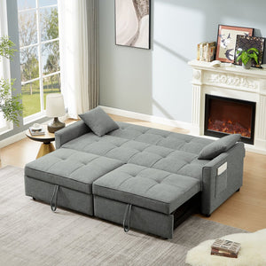 English Elm 3 Convertible Sleeper Sofa Bed with Pull-Out Chaise, Storage Armrests & Pockets, Compact Loveseat Couch DARK GREY W2318P265840