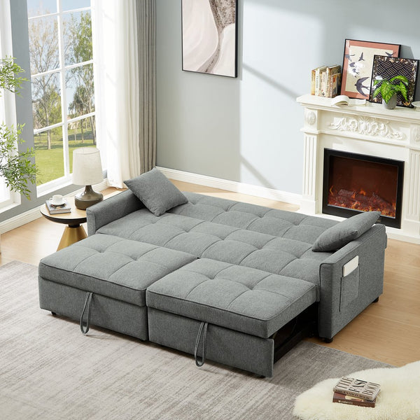 English Elm 3 Convertible Sleeper Sofa Bed with Pull-Out Chaise, Storage Armrests & Pockets, Compact Loveseat Couch DARK GREY W2318P265840