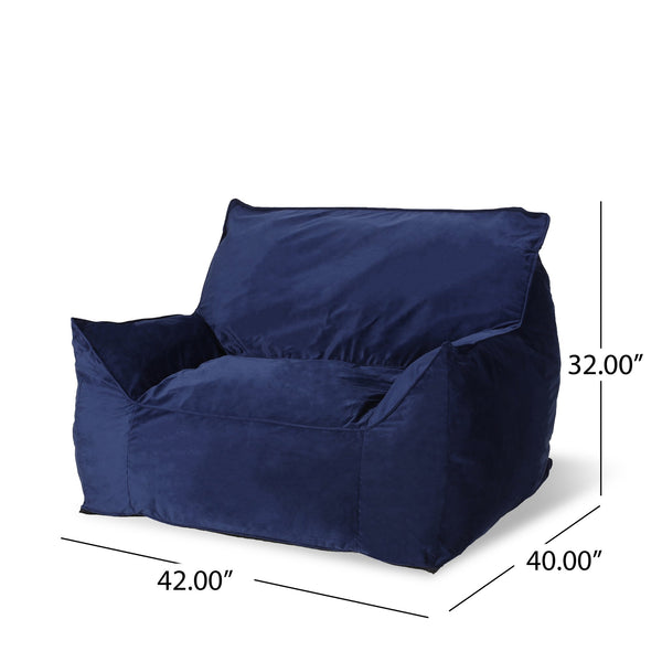 English Elm Allea Velveteen Bean Bag Chair with Armrests Navy Velvet Comfort Removable Cover Foam-Filled Lounge Seat Blue Solid B181P162993