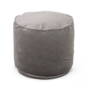 English Elm Shimon Velvet Cylinder Pouf Ottoman for Living Room or Bedroom — Plush Polystyrene Fill, 200 lb Capacity Gray B181P162894