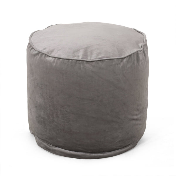 English Elm Shimon Velvet Cylinder Pouf Ottoman for Living Room or Bedroom — Plush Polystyrene Fill, 200 lb Capacity Gray B181P162894