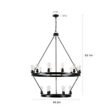 English Elm (New Sku:W1340P206659) Retro Style Large 2-Tier Circular Ceiling Ironwork Chandelier