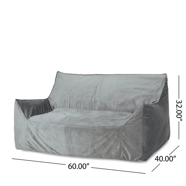 English Elm Fila Velveteen oversized 2-seater bean bag with armrests — velvety foam-filled removable cover comfort Gray B181P162995