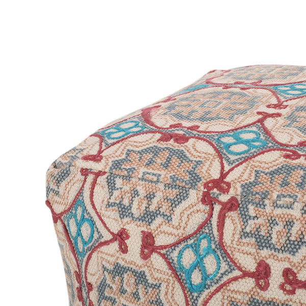 English Elm Amelia Multicolored Handcrafted Fabric Pouf Ottoman – Rustic Seat, Footrest, Durable 20" Cube (250 lb) B181P162868
