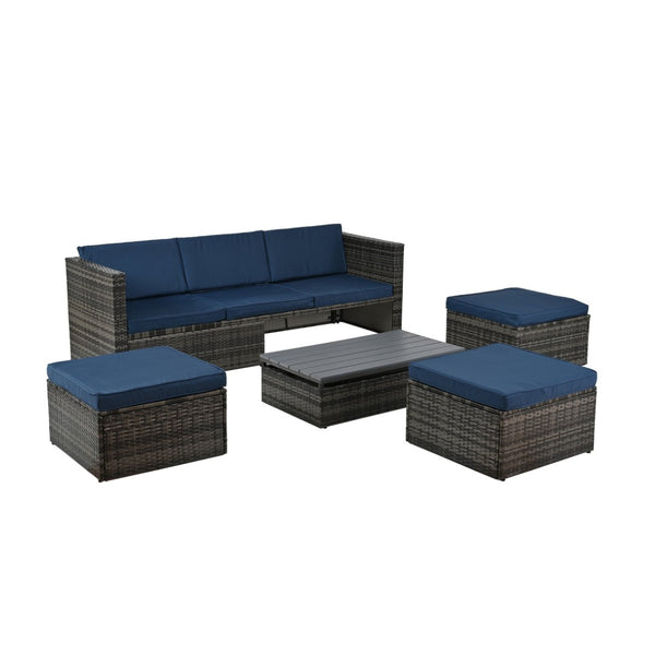 English Elm Patio 5-Piece Outdoor Furniture Set With Pe Wicker, Lift-Top Coffee Table & Lounger Sofa For Relaxing W1703S00016-GIGA