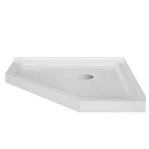 English Elm Goodyo Neo-Angle 36in Corner Shower Base White Acrylic ABS Center Drain Pre-Leveled Durable D163111784