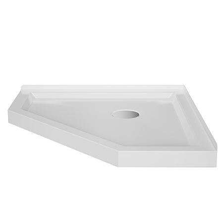 English Elm Goodyo Neo-Angle 36in Corner Shower Base White Acrylic ABS Center Drain Pre-Leveled Durable D163111784