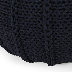 English Elm Bordeaux Knitted Cotton Round Pouf - Cozy Dark Blue Accent For Extra Seating & Stylish Decor B181P162898