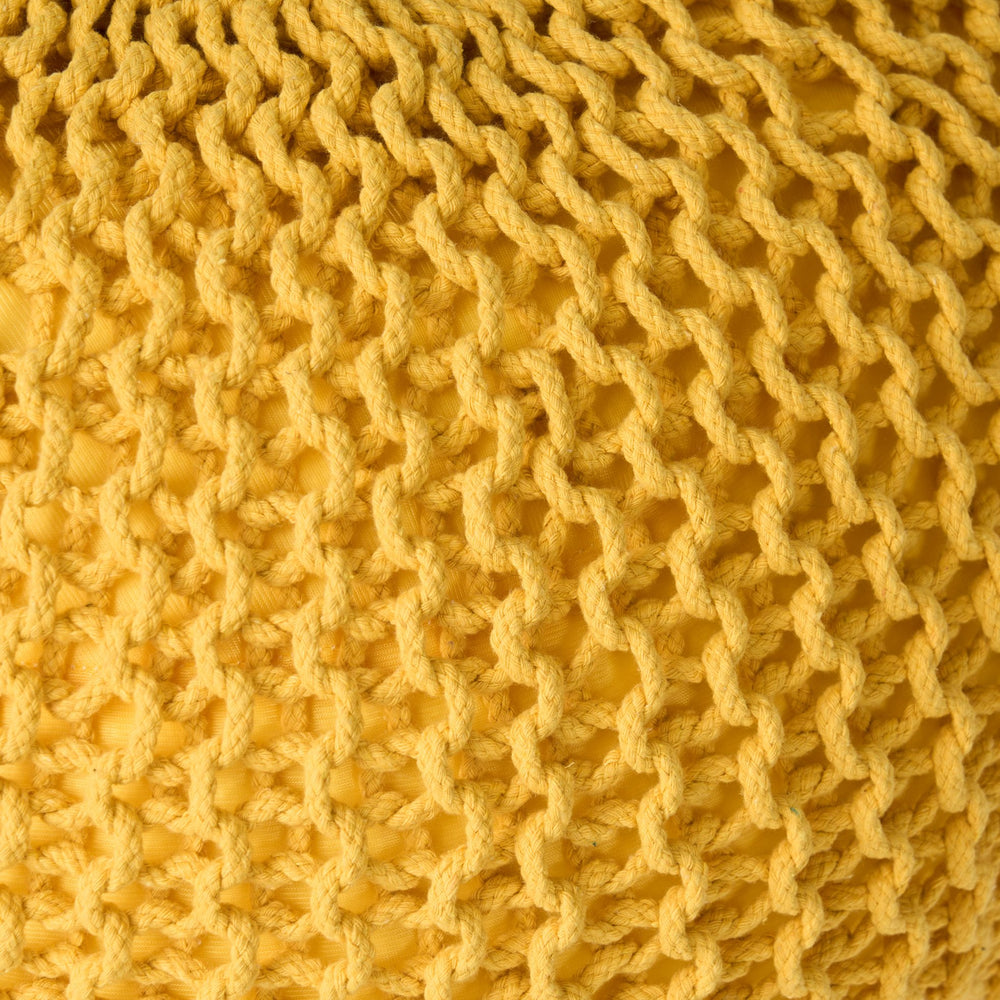 English Elm Bordeaux Knitted Cotton Round Pouf - Cheerful Yellow Accent For Versatile Seating & Decor B181P162866