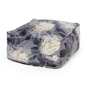 English Elm Hazel Velvet Large Square Pouf Ottoman with Floral Print — Versatile Floor Cushion, 200lb Capacity Gray+ Flower B181P162887