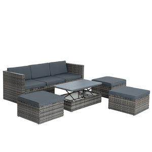 English Elm Patio 5-Piece Outdoor Wicker Furniture Set With Lift-Top Coffee Table & Comfortable Lounger Sofa W1703S00015-GIGA