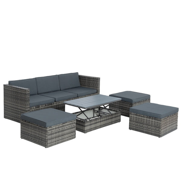 English Elm Patio 5-Piece Outdoor Wicker Furniture Set With Lift-Top Coffee Table & Comfortable Lounger Sofa W1703S00015-GIGA