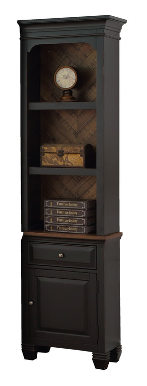 English Elm Right Right Pier Cabinet Heirloom Black, Fully Assembled Bookshelf Pier with Drawer, Door, Shelf B108P163861