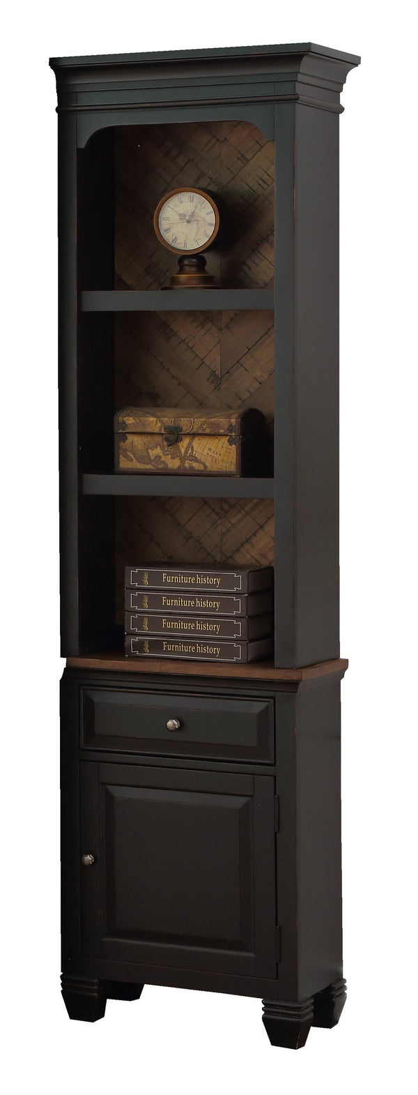 English Elm Right Right Pier Cabinet Heirloom Black, Fully Assembled Bookshelf Pier with Drawer, Door, Shelf B108P163861