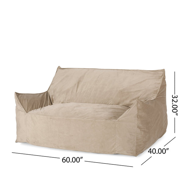 English Elm Fila Velveteen 2-Seater Oversized Bean Bag Chair with Armrests Velvet Cover Removable Zipper Foam Filling Comfortable Lounger for Living Room taupe B181P163019