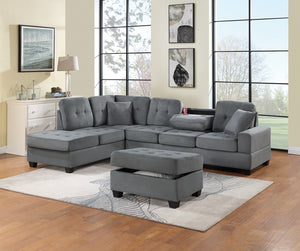 English Elm Dark Gray Plush Microfiber Sectional Sofa Set with Reversible Chaise, Cup Holders, Ottoman Storage and Pillows B011S00812