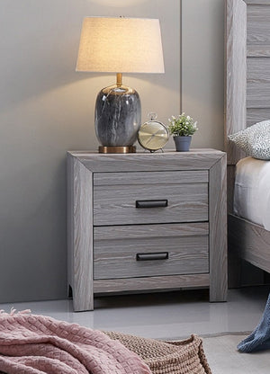 English Elm 1pc Contemporary Nightstand with Two Drawers and Metal Pulls — Compact Wooden Bedside Accent Table Gray 26.5 L x 19.5 W x 28 H B011P163877