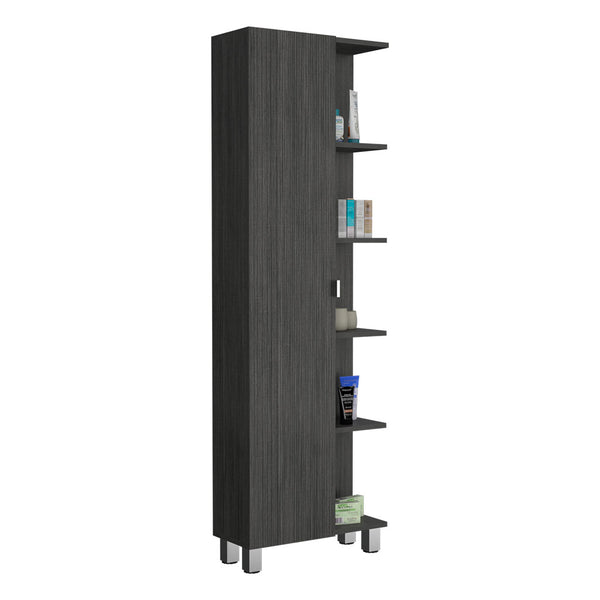 English Elm Linen Tall Bathroom Storage Cabinet 62" High with Five Open Shelves and Adjustable Interior Shelving Gray 63.38 L x 16.53 W x 5.51 H B097133202